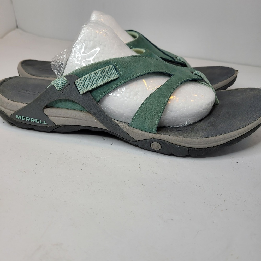 Merrell Bering Sea Sandals Womens 10 Teal‎ Green Good Leather Thong Slides